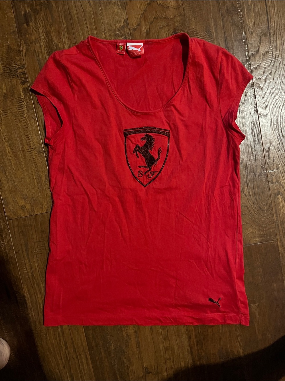 Puma Red Short Sleeve Women's Tee with Ferrari Crest XL (go by measurements)